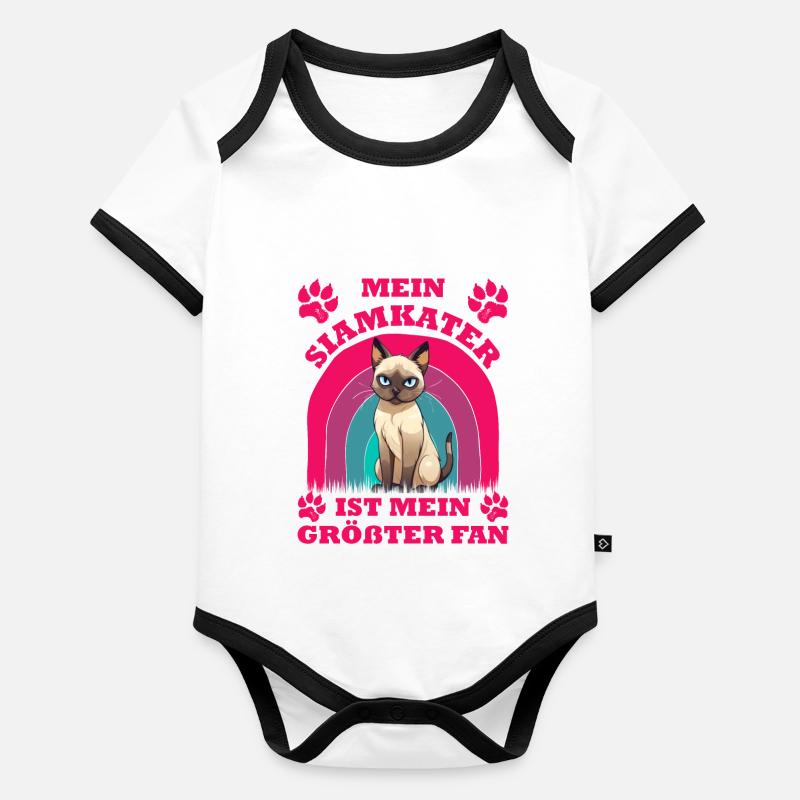 Siamese cats MY SIAMESE CAT IS MY BIGGEST FAN Organic Baby Contrasting Bodysuit