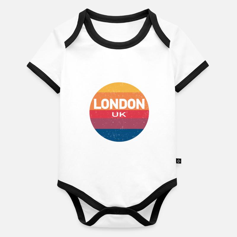 Souvenir rétro coucher de soleil Londres Royaume-Uni Body Bébé bio contrasté manches courtes