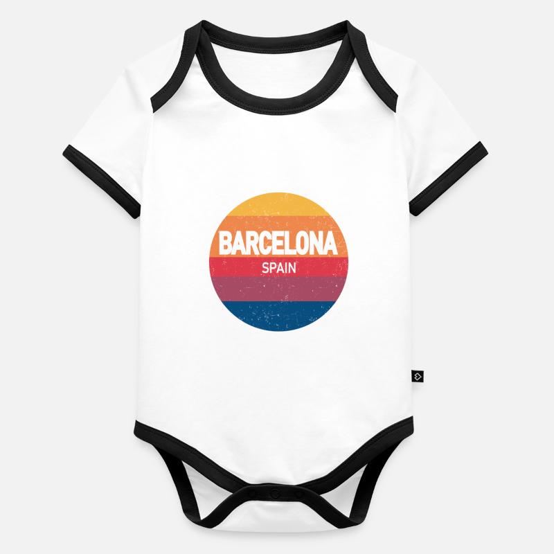 Retro Sunset Souvenir Barcelona Spain Organic Baby Contrasting Bodysuit