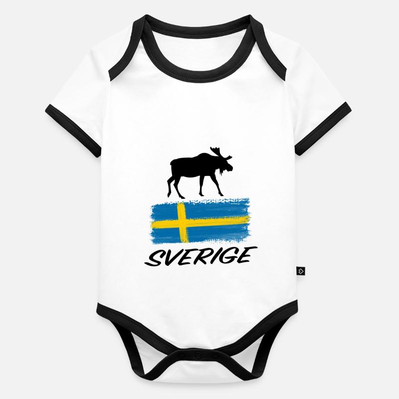 Sverige orignal drapeau Suède autocollant souvenir Body Bébé bio contrasté manches courtes
