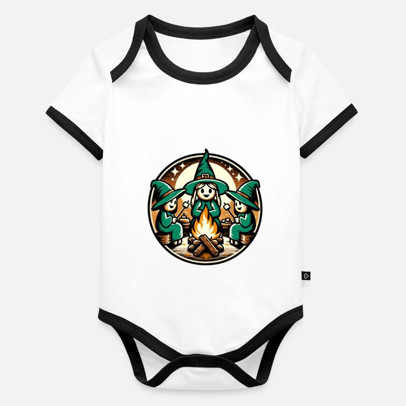 Camping Lagerfeuer Vintage Hexen Design Baby Bio-Kurzarm-Kontrastbody