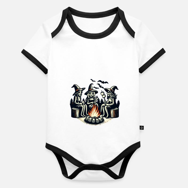 Camping Lagerfeuer Vintage Hexen Design Retro Baby Bio-Kurzarm-Kontrastbody