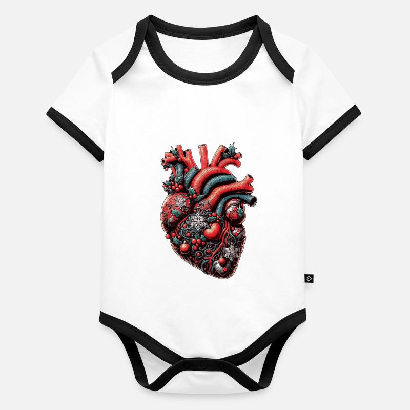 Coeur Anatomique de Noël Body Bébé bio contrasté manches courtes