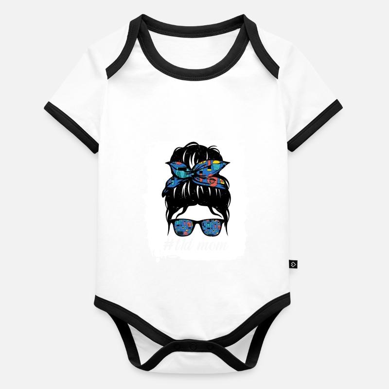 T1D Maman Bleu et Gris Ruban Messy Bun Juvénile Body Bébé bio contrasté manches courtes