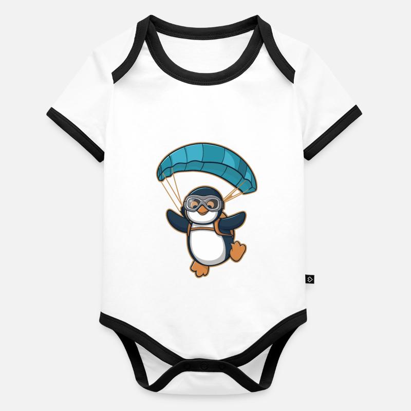 Parachutisme pingouin dans l’aventure Body Bébé bio contrasté manches courtes