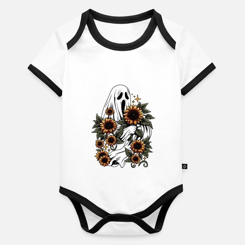 Creepy Ghost With Sunflowers Organic Baby Contrasting Bodysuit