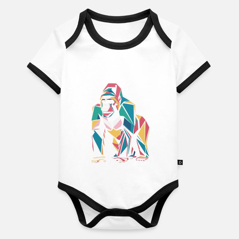 Bunter Geometrischer Gorilla Kunstdruck Baby Bio-Kurzarm-Kontrastbody