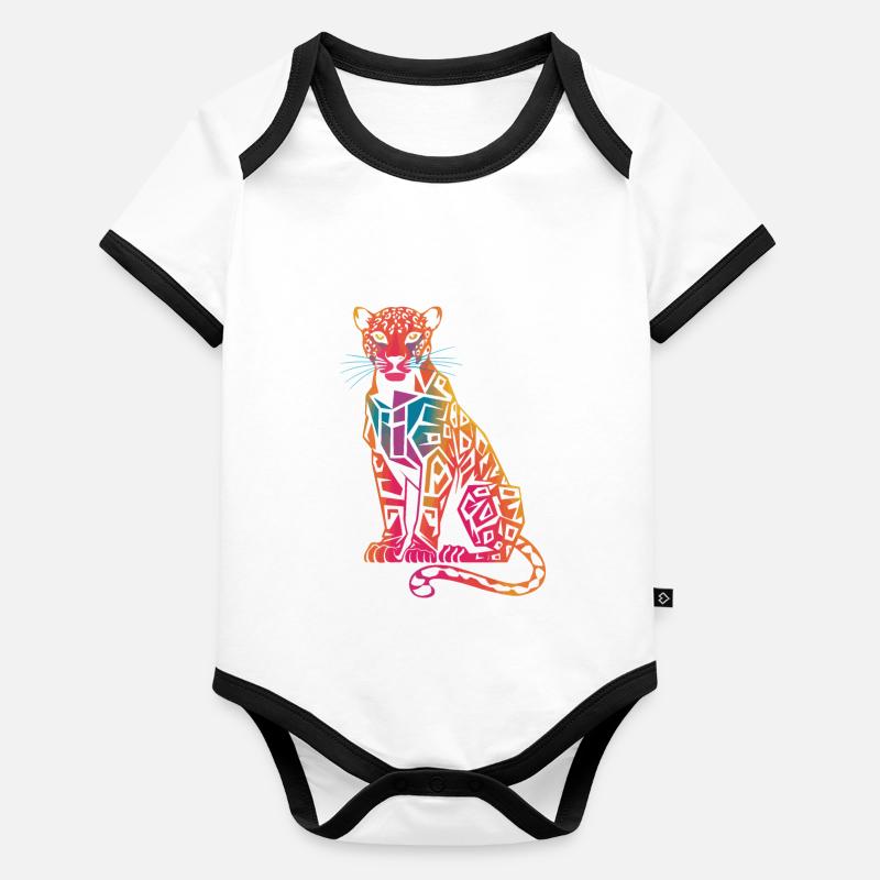 Léopard géométrique coloré Body Bébé bio contrasté manches courtes