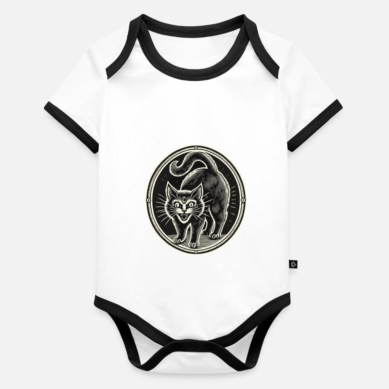 Chat Sorcier Noir Effrayant Mignon Halloween Body Bébé bio contrasté manches courtes