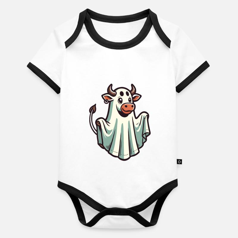 Idée de costume de drap de drap fantôme de vache drôle Body Bébé bio contrasté manches courtes