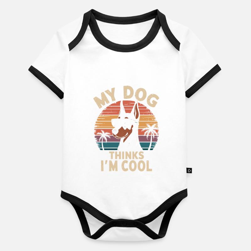 Doberman Pinscher My Dog Thinks I'm Cool Organic Baby Contrasting Bodysuit
