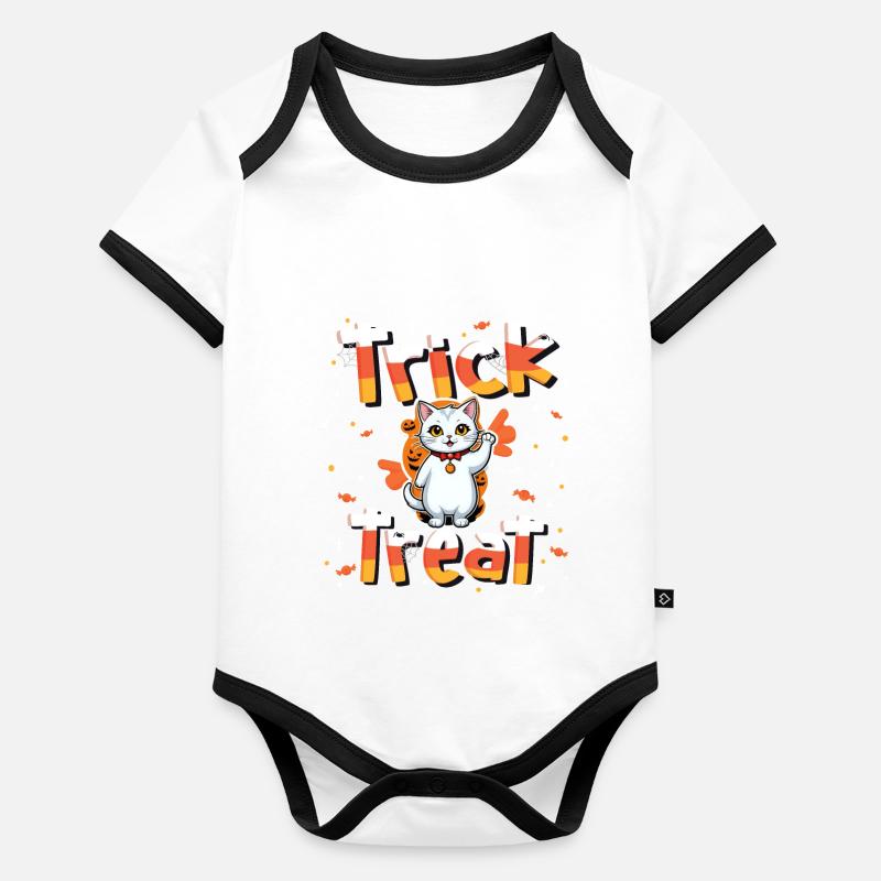 Liebenswerte Katze Süßes oder Saures Halloween Baby Bio-Kurzarm-Kontrastbody