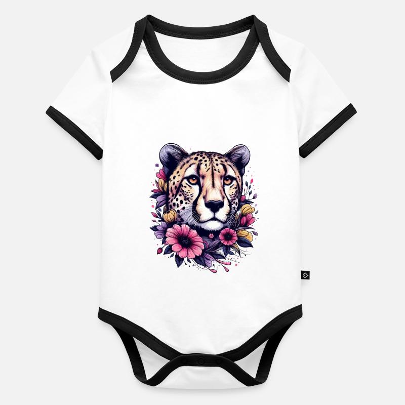 Guépard Fleurs de guépard Body Bébé bio contrasté manches courtes