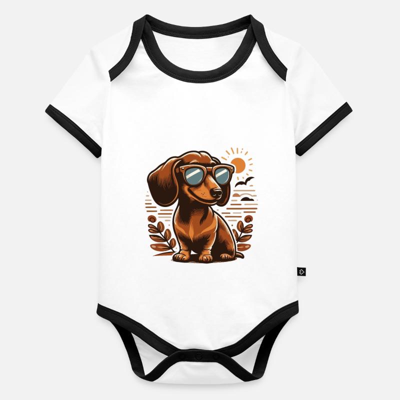 süßer Dackel mit Sonnenbrille Baby Bio-Kurzarm-Kontrastbody