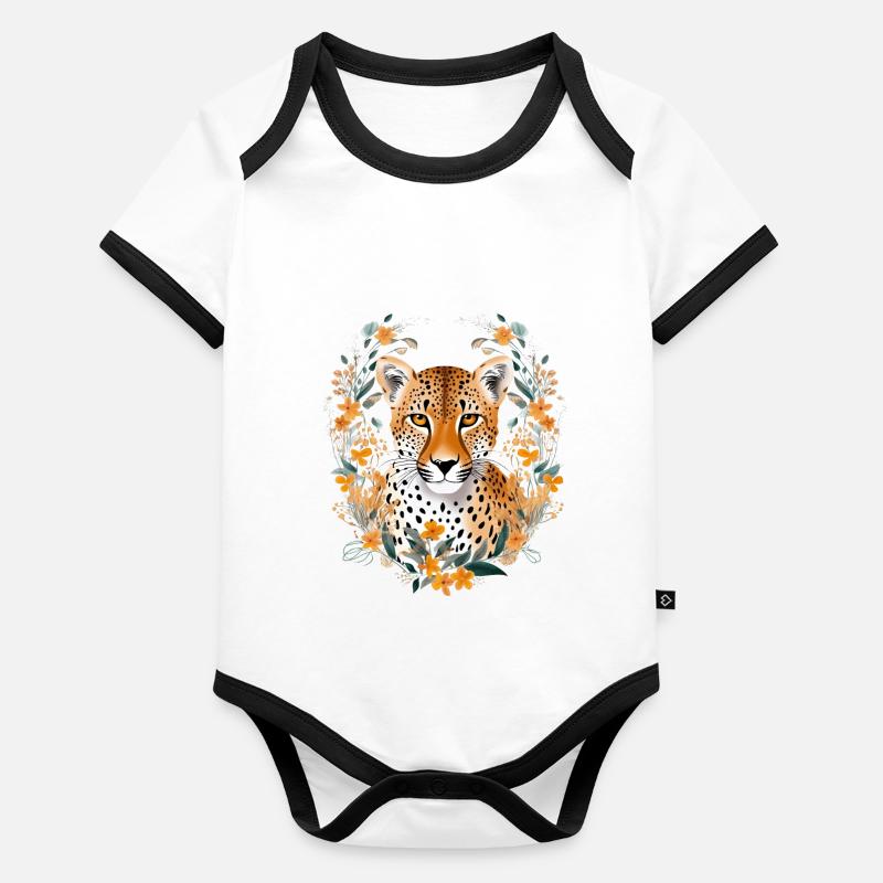 Guépard Fleurs de guépard Body Bébé bio contrasté manches courtes