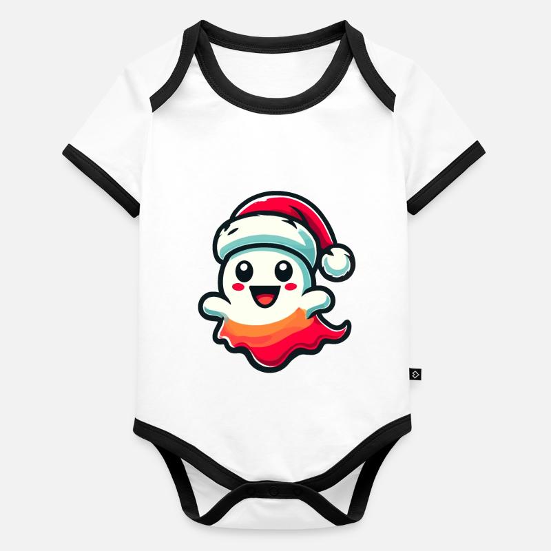 Fantôme de Noël mignon effrayant Body Bébé bio contrasté manches courtes