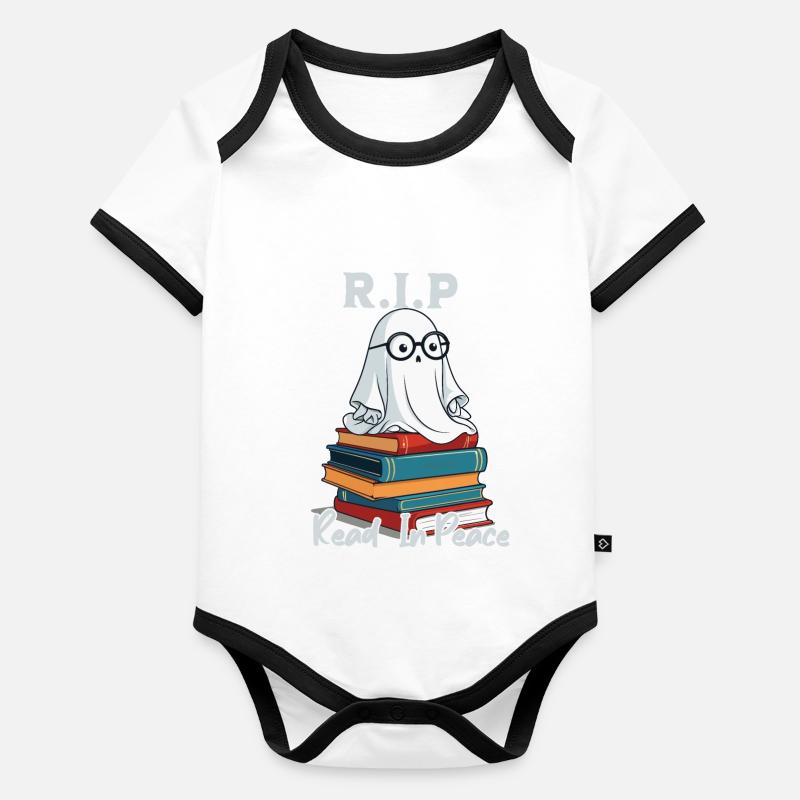 Cute book lover ghost reads in peace Organic Baby Contrasting Bodysuit