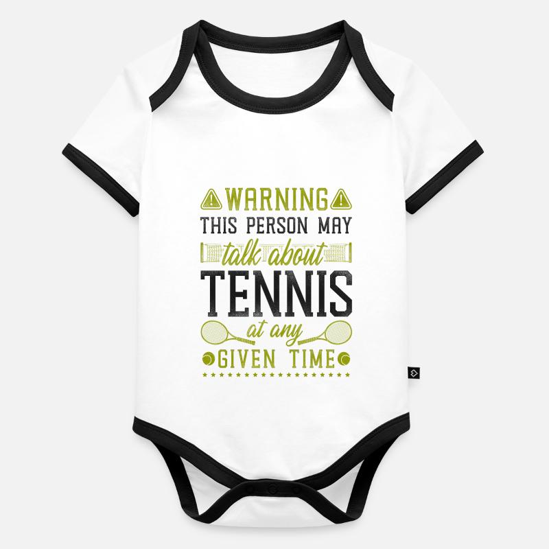Funny Tennis Player Racket Warning Organic Baby Contrasting Bodysuit