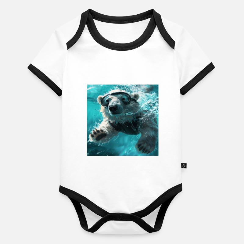 Ours blanc Body Bébé bio contrasté manches courtes