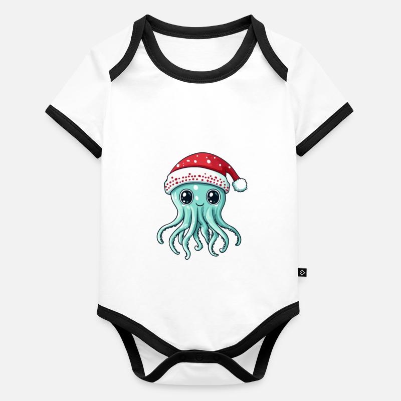 Qualle Weihnachten Comic Baby Bio-Kurzarm-Kontrastbody