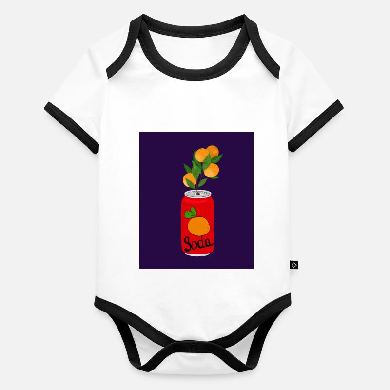 Orange Soda Can with Fruit Branch – Quirky Art Organic Baby Contrasting Bodysuit