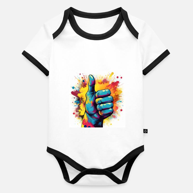Thumbs Up Explosion – Bold Pop Art Design Organic Baby Contrasting Bodysuit