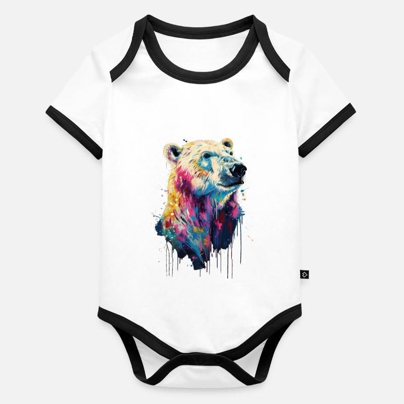 Ours blanc Body Bébé bio contrasté manches courtes