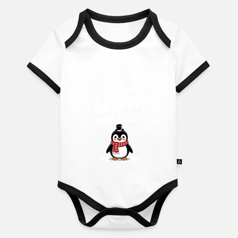 Sei Jetzt Hier, Nicht Später Pinguin Baby Bio-Kurzarm-Kontrastbody