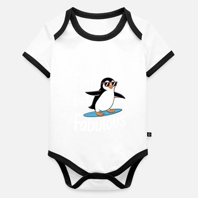 Flightless But Fabulous Penguin Surfer Organic Baby Contrasting Bodysuit