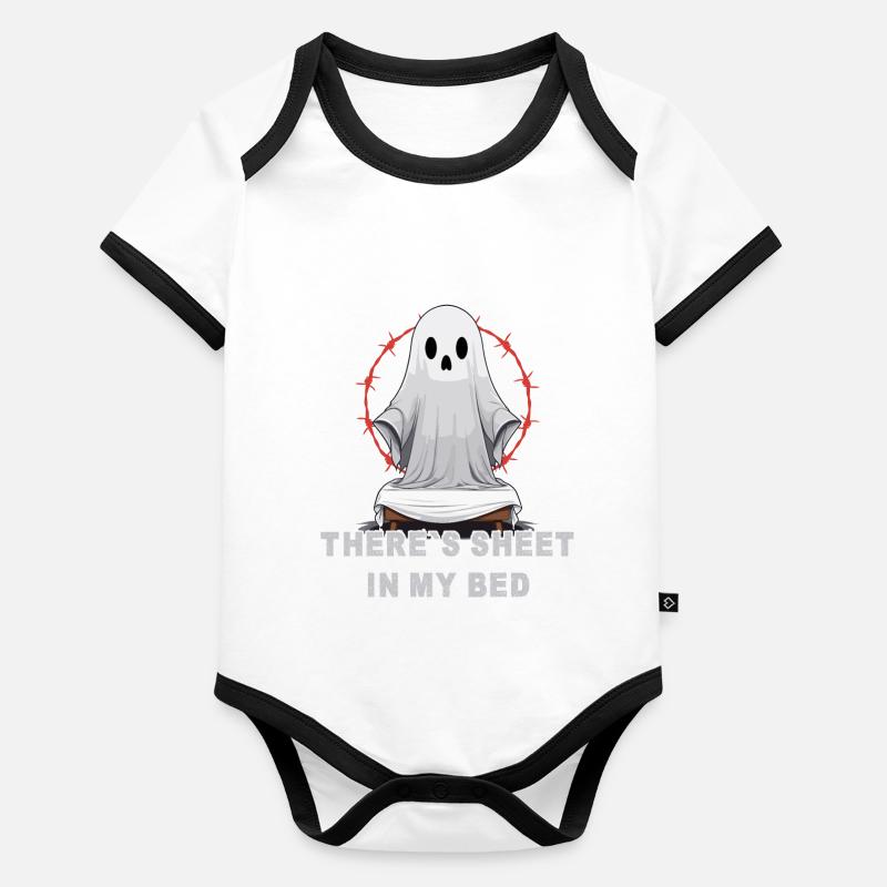 Halloween Ghost Humor in Bed Organic Baby Contrasting Bodysuit
