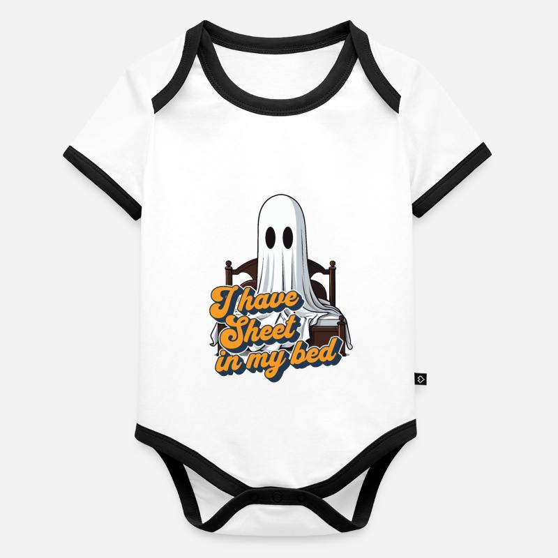 Halloween Sheet In Bed Funny Saying Organic Baby Contrasting Bodysuit
