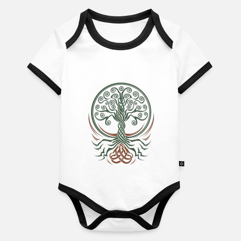 Arbre de vie néo-celtique aux racines entrelacées Body Bébé bio contrasté manches courtes