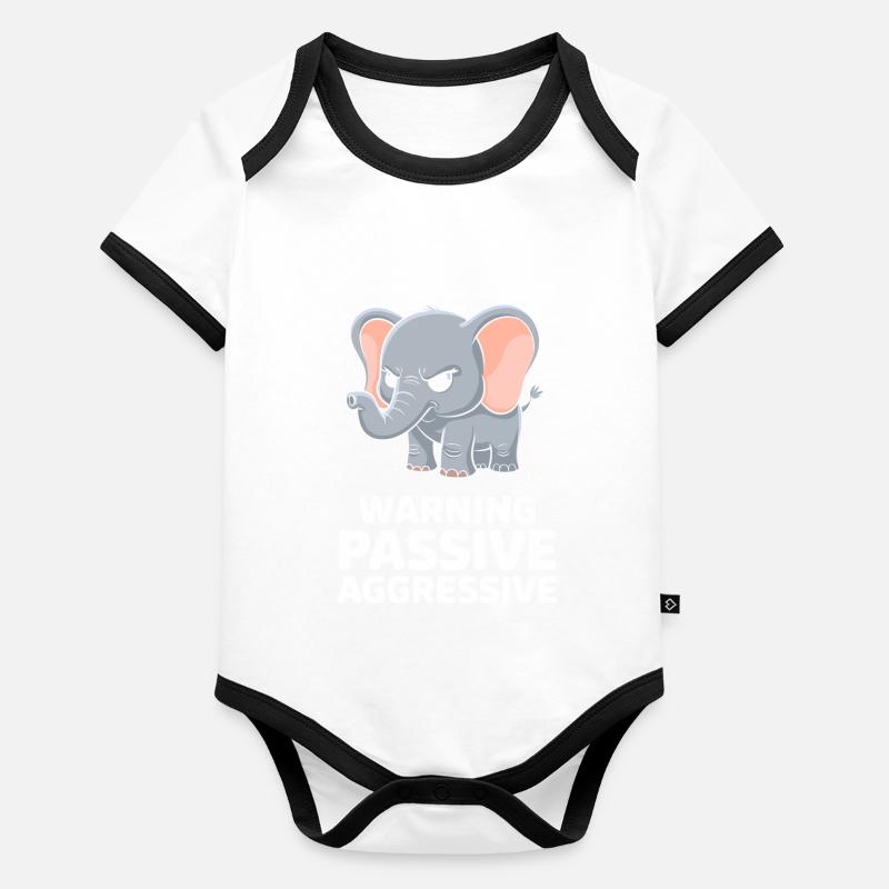 Warning Passive Aggressive Funny Elephant Organic Baby Contrasting Bodysuit