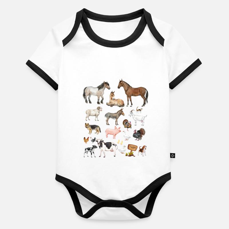 Animaux de la ferme Body Bébé bio contrasté manches courtes
