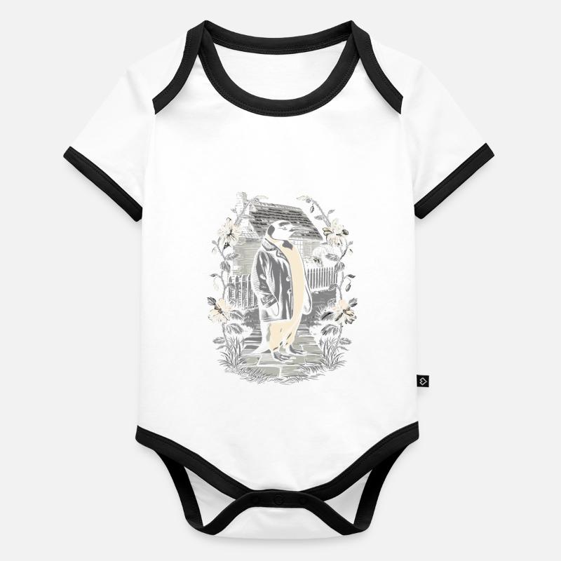 Dunkle Cottagecore Ästhetik mit Elegantem Pinguin Baby Bio-Kurzarm-Kontrastbody
