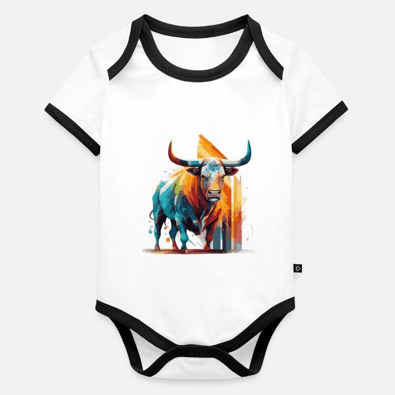 Stier, Bulle, Regenbogen Baby Bio-Kurzarm-Kontrastbody