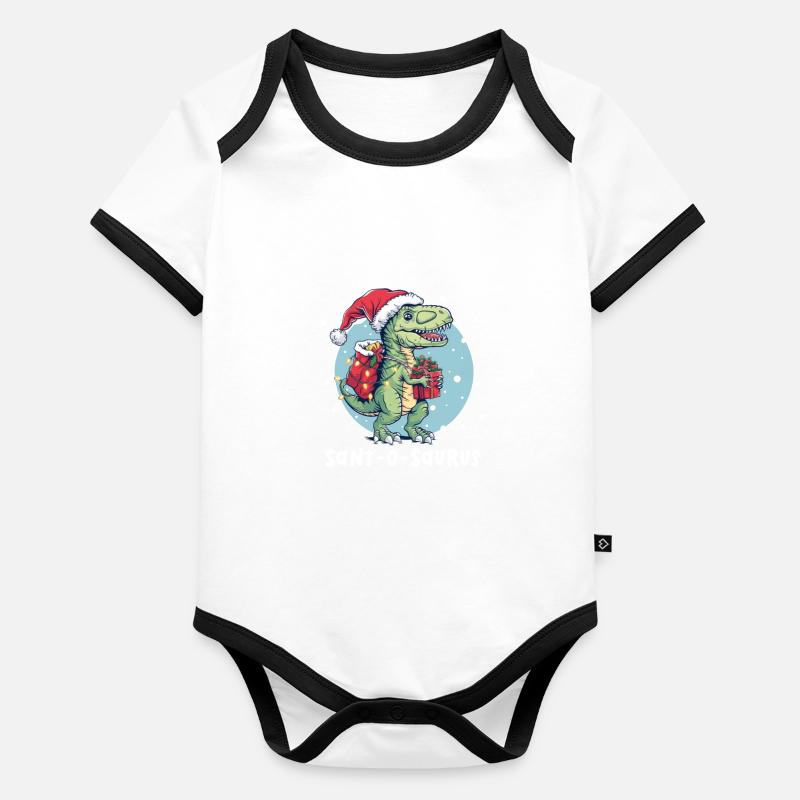 Dinosaure Noël Sant-O-Saurus Body Bébé bio contrasté manches courtes