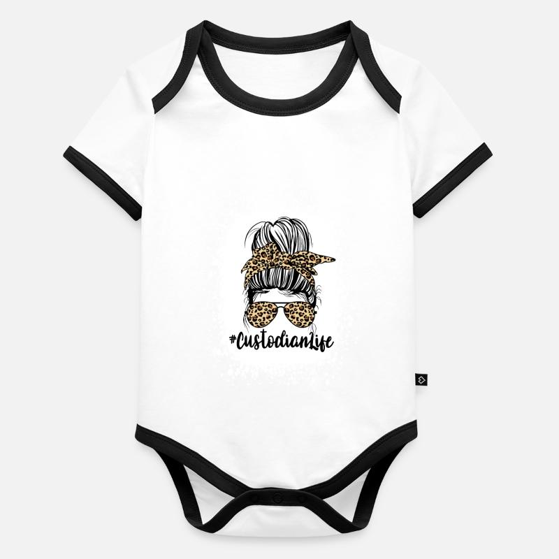 Custodian Life Messy Bun Léopard Guépard Body Bébé bio contrasté manches courtes