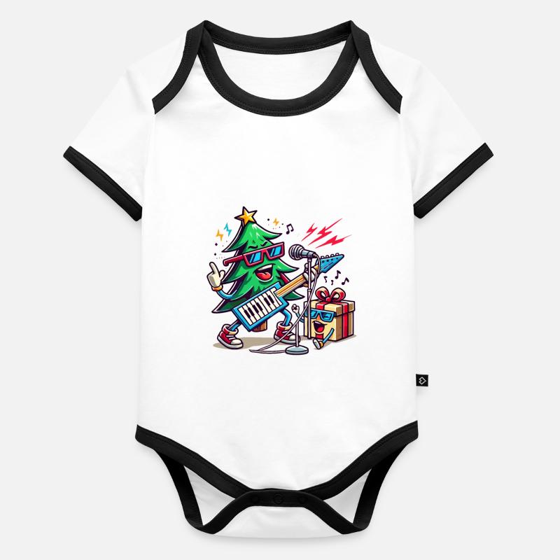 Noël Rétro Rocking Sain Body Bébé bio contrasté manches courtes