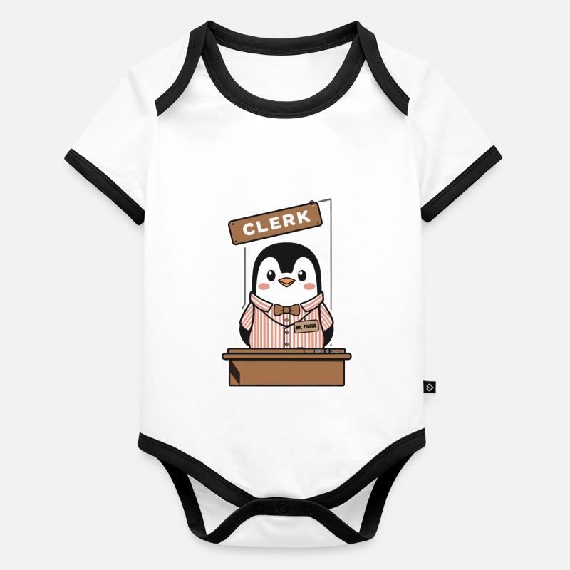 Funny Penguin Desk Clerk Organic Baby Contrasting Bodysuit