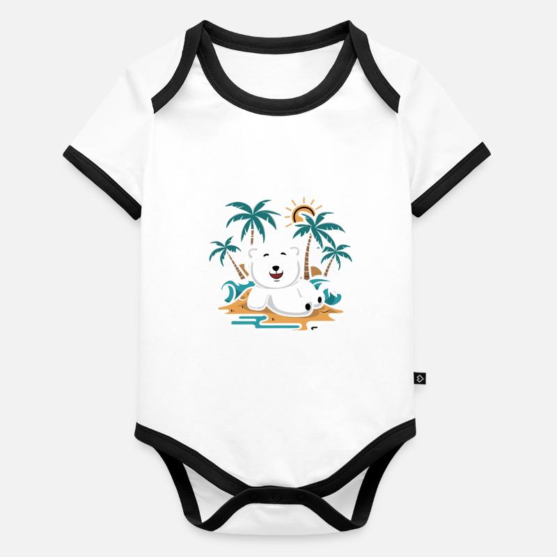 Cooler Eisbär Am Strand Mit Sonnenbrille Baby Bio-Kurzarm-Kontrastbody