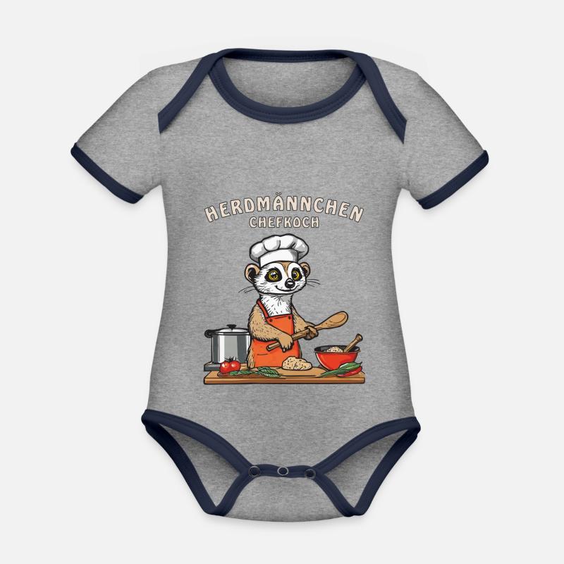 HERDMAN CHEF - Body Bébé bio contrasté manches courtes - gris chiné/bleu marine