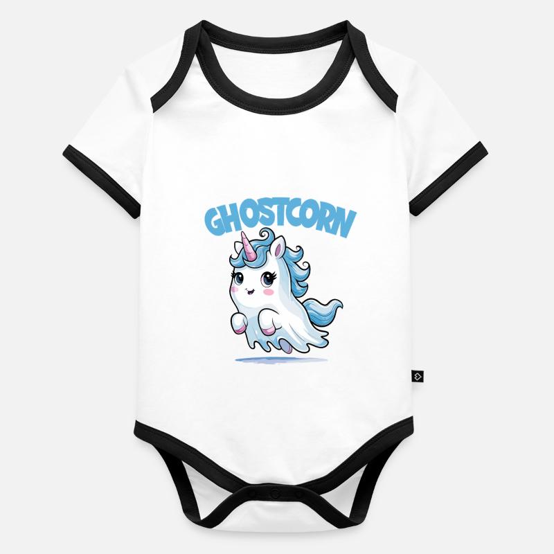 Ghostcorn Lustiges Einhorn Geist Halloween Humor Baby Bio-Kurzarm-Kontrastbody