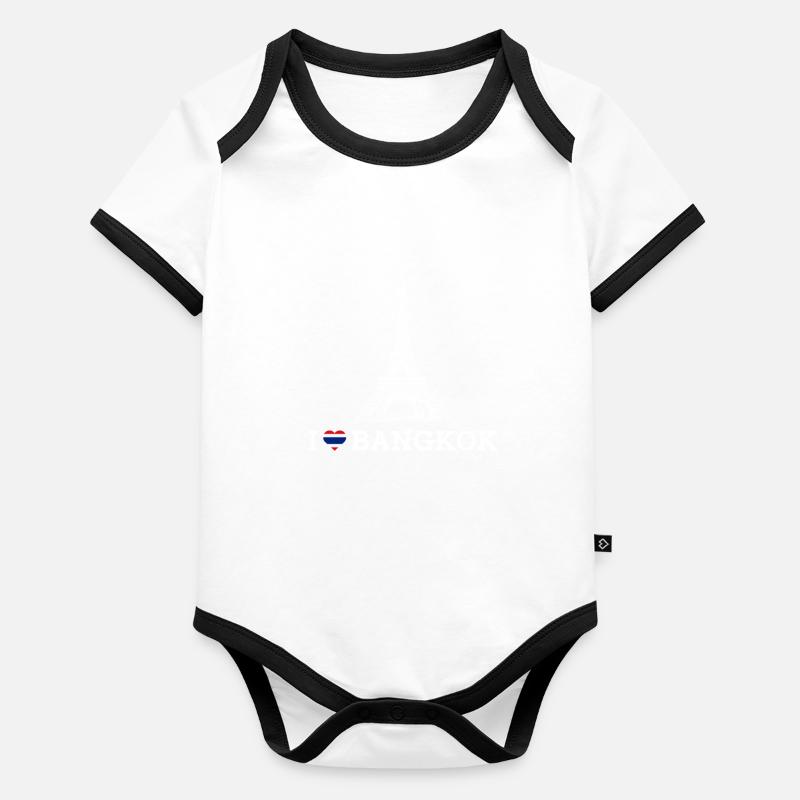 Amoureux de la Tour Eiffel Thaïlande J’aime Bangkok Drapeau Body Bébé bio contrasté manches courtes