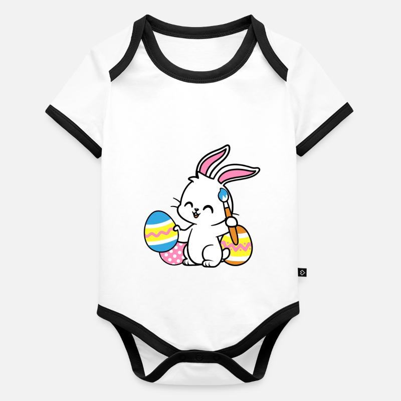 Osterhase Bemalt Ostereiger Eierbemalen Baby Bio-Kurzarm-Kontrastbody