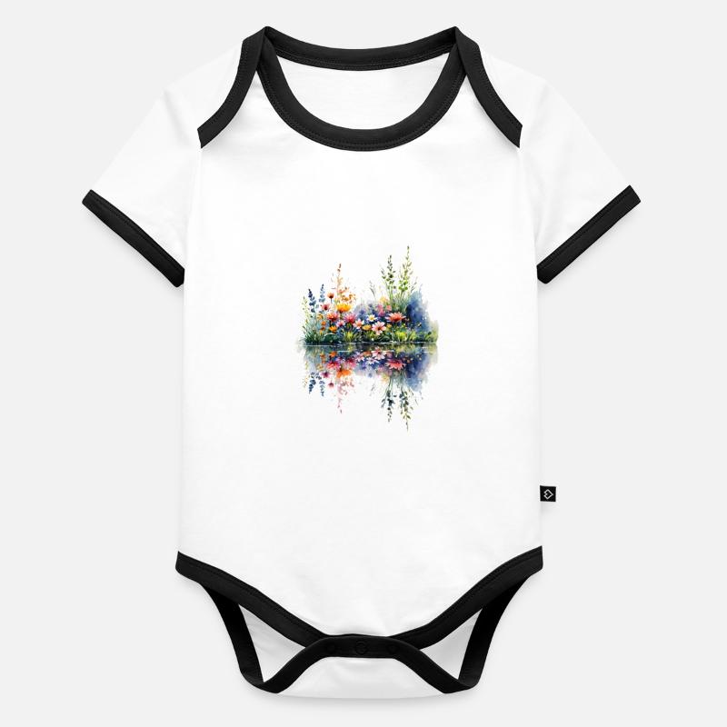Aquarelle Fleur Sauvage Réflexion Body Bébé bio contrasté manches courtes
