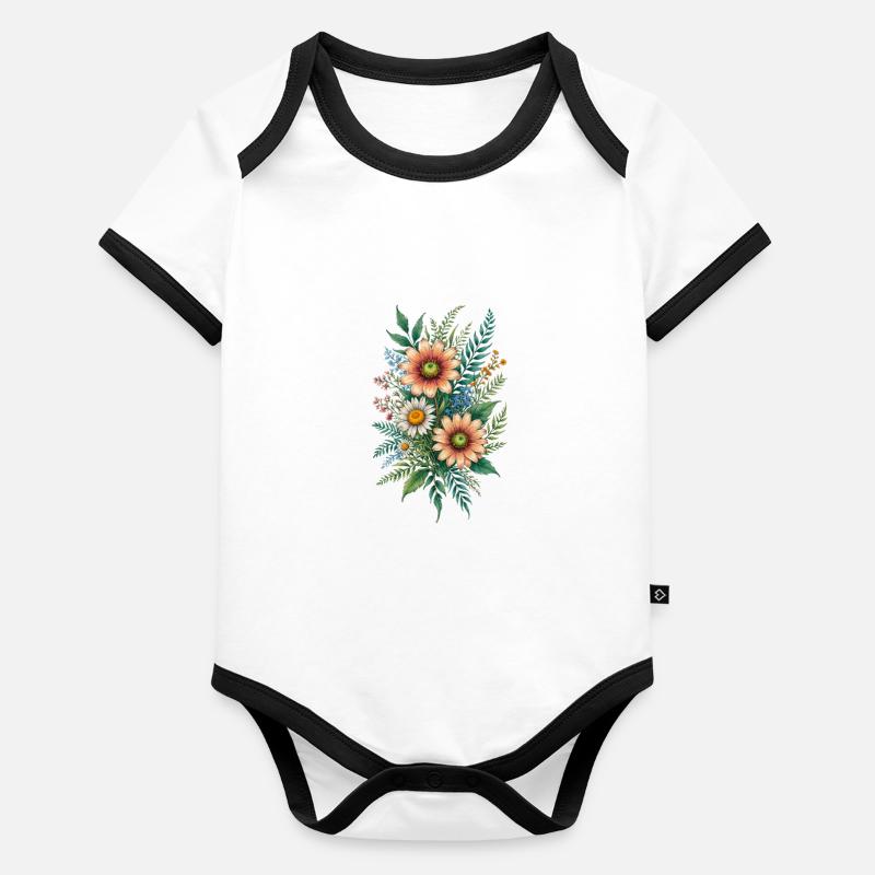 Lebendige Blumenstraußharmonie Baby Bio-Kurzarm-Kontrastbody