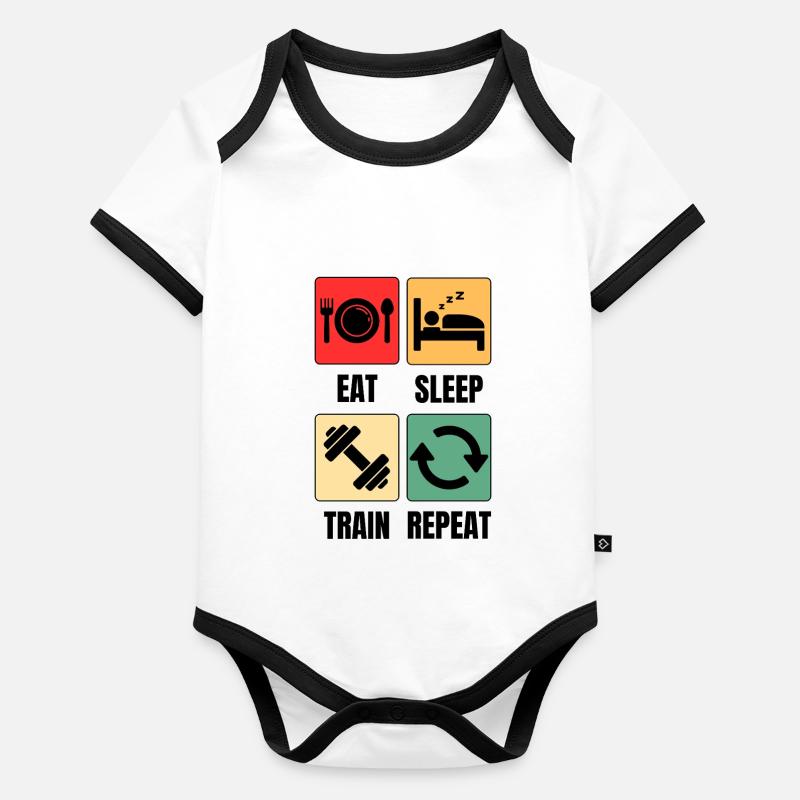 Lustiger Spruch Kraftsport Training Baby Bio-Kurzarm-Kontrastbody