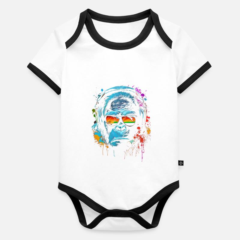 Monkey DJ Écouteurs Lunettes Soleil Body Bébé bio contrasté manches courtes