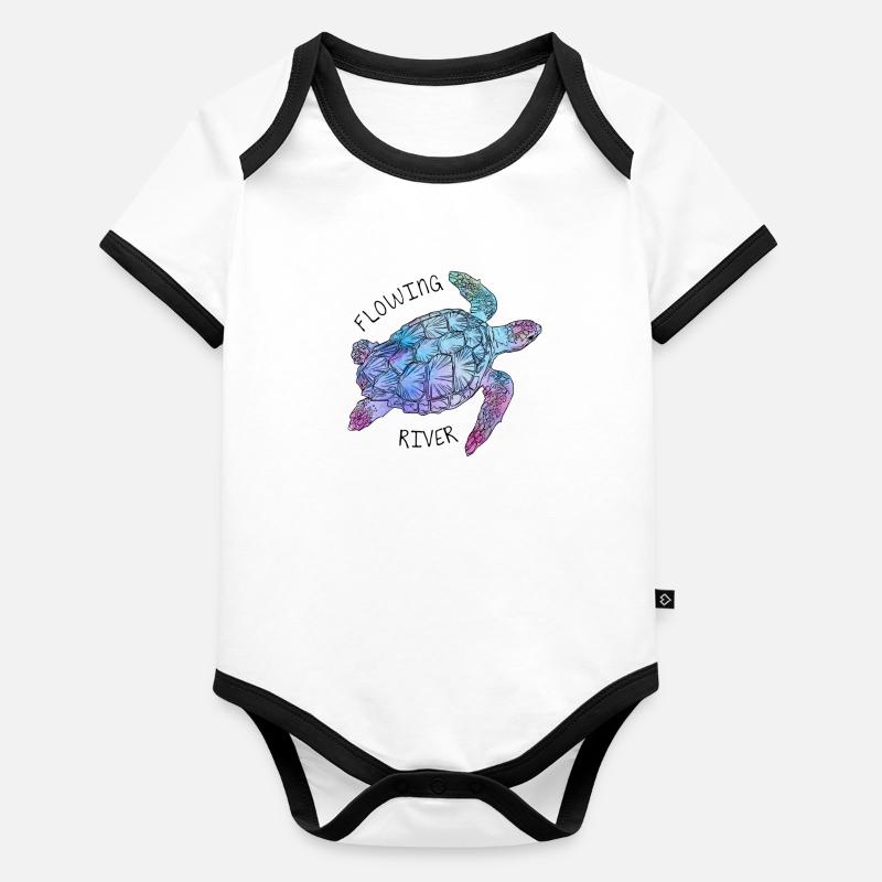 Tortue - rivière qui coule Body Bébé bio contrasté manches courtes